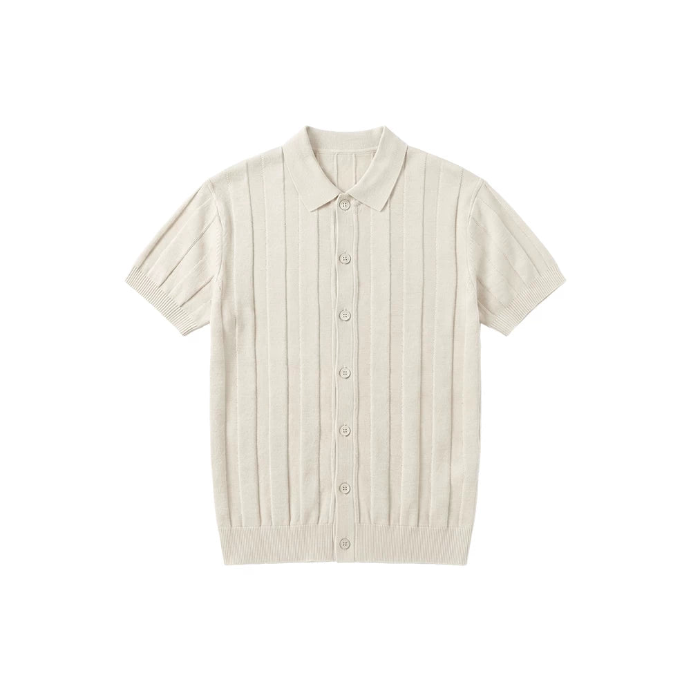 Ribbed Lyocell Knit Polo Cardigan