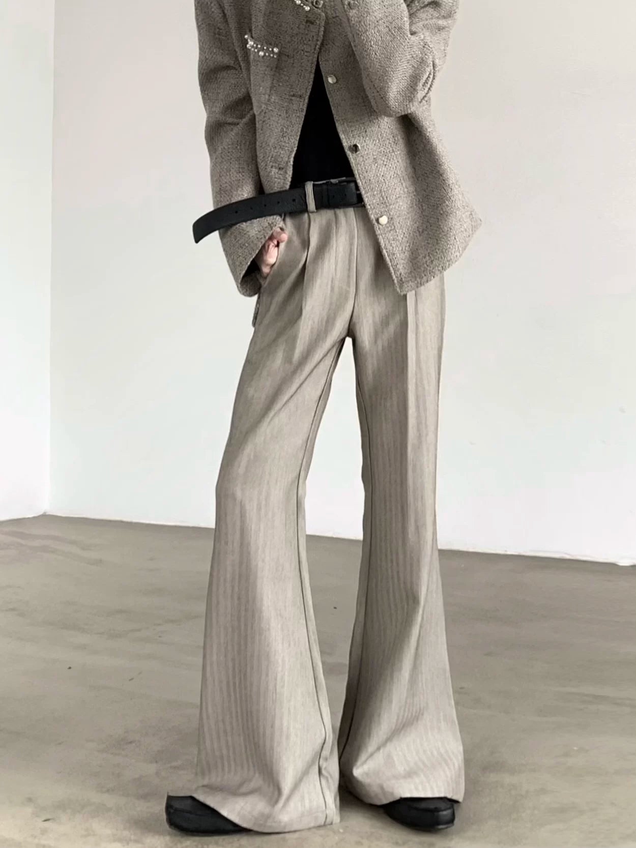 Old Money Pleated Striped Flared Trousers