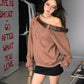 【25s Sep.】Belt with Off-shoulder Lazy Style Sweatshirt