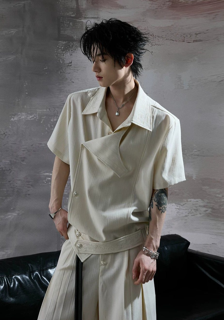Embroidered Asymmetric Stripe Shirt Tee