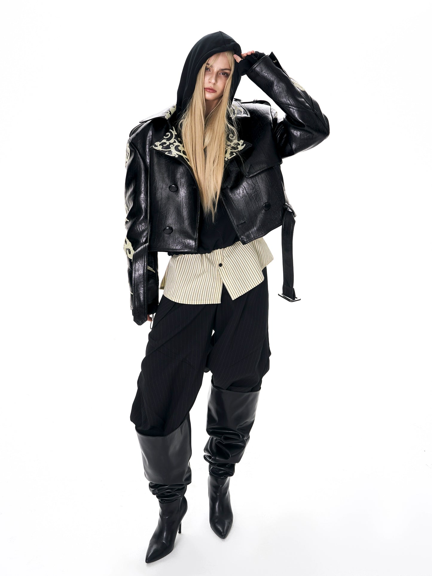 【25s Nov.】Dragon Pattern Stylish Sequined Leather Jacket