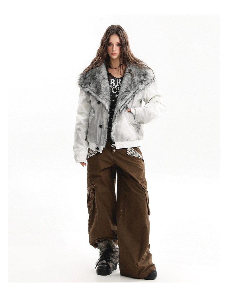 【25s Nov.】Oversized Collared Fur Trim Cotton Coat