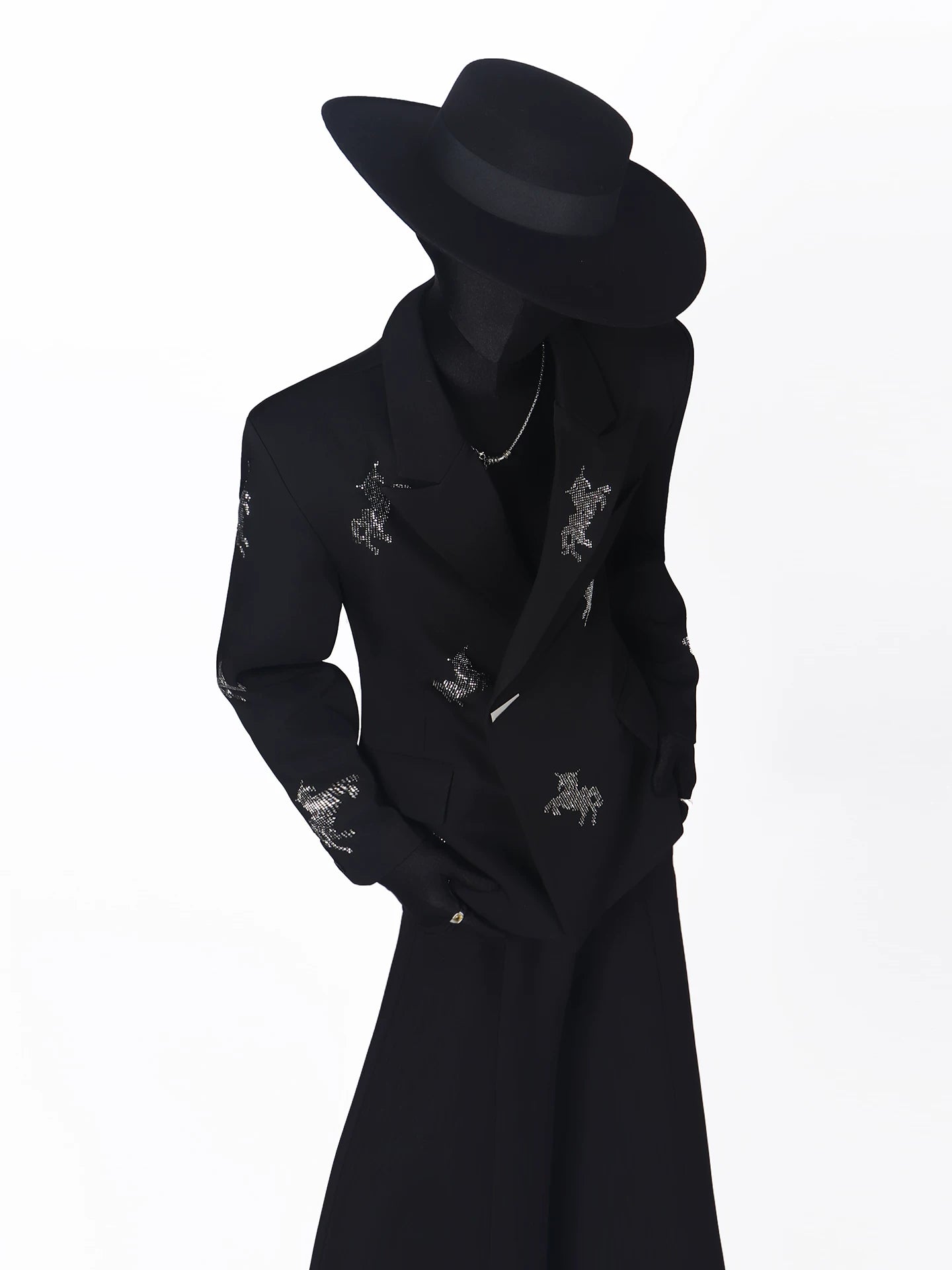 【26s May.】Rhinestone Structured Slim Black Blazer