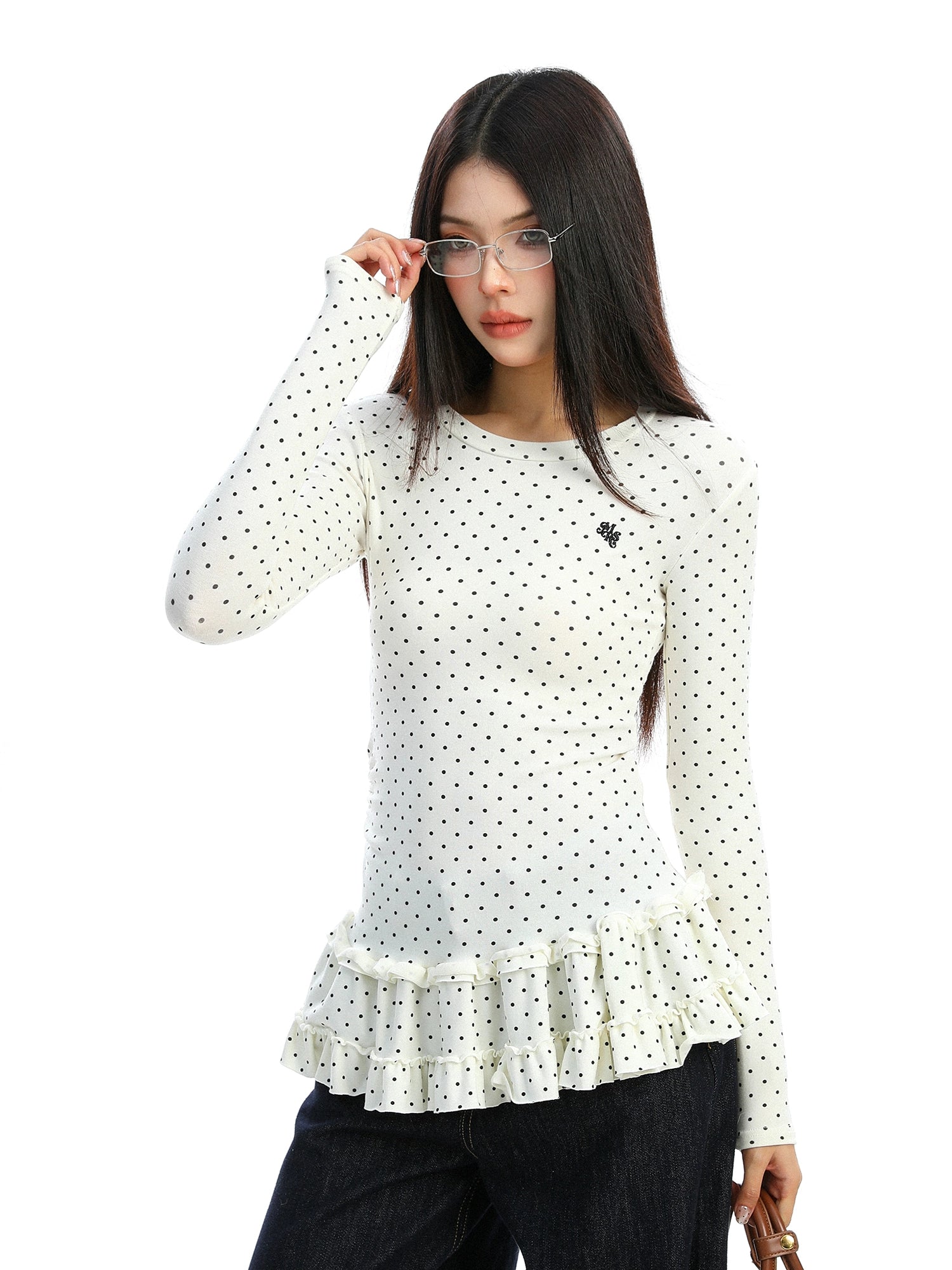 【25s Dec.】Polka Dot Ruffled Round Neck Base Layer