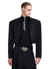 【25s Sep.】Short Rhinestone Collarless Jacket with Padded Shoulders / Trousers