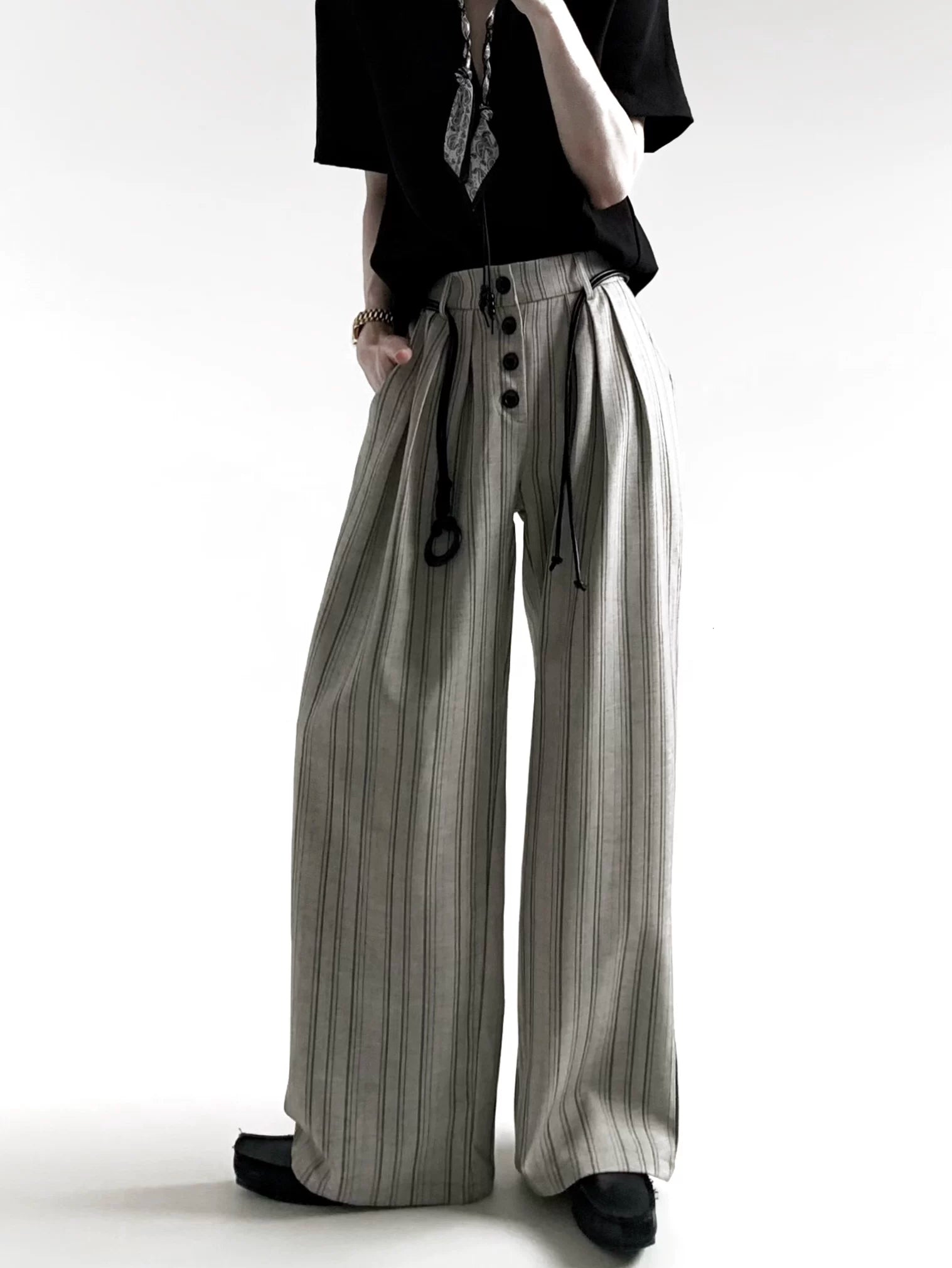 Old Money Striped Button Trousers