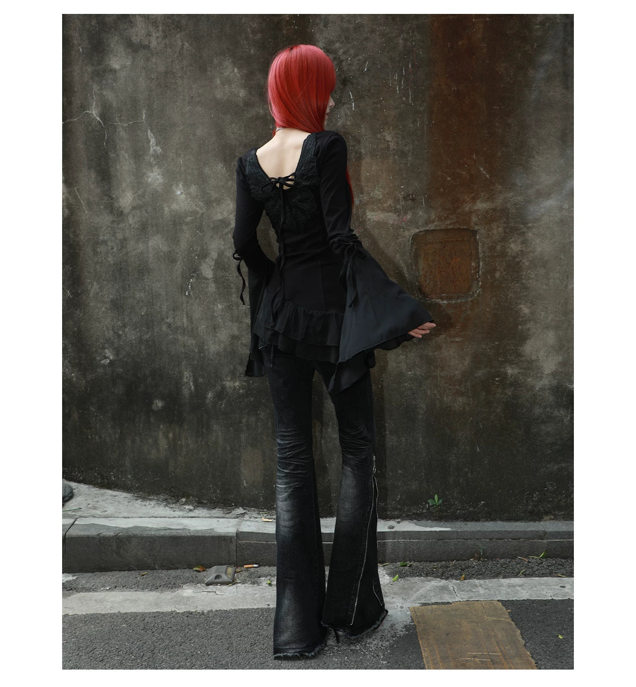 Angel Wing Ruched Long Sleeve Top