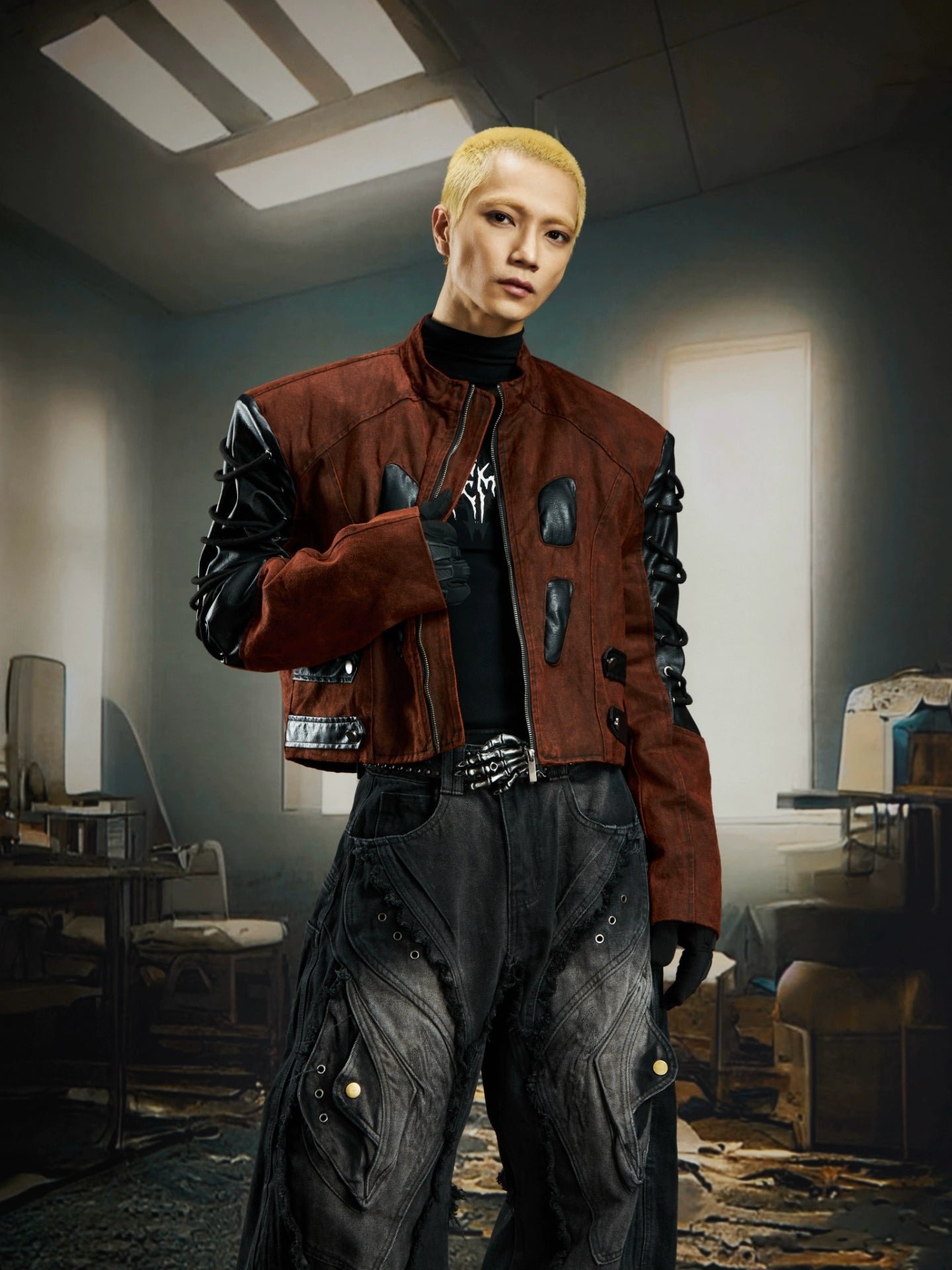 【25s Dec.】3D Double-layered Dark Leather Jacket