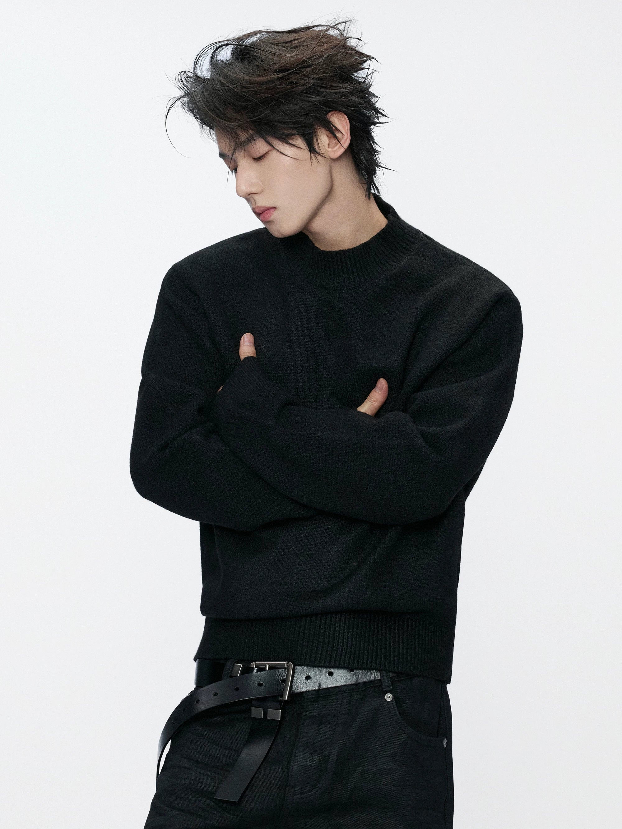 Wool Blend Ribbed Knit Sweater