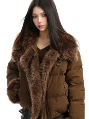 【25s Dec.】Large Fur Collar Patchwork Padded Jacket