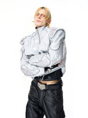 【25s Nov.】Pioneer Silver Motorcycle Leather Jacket