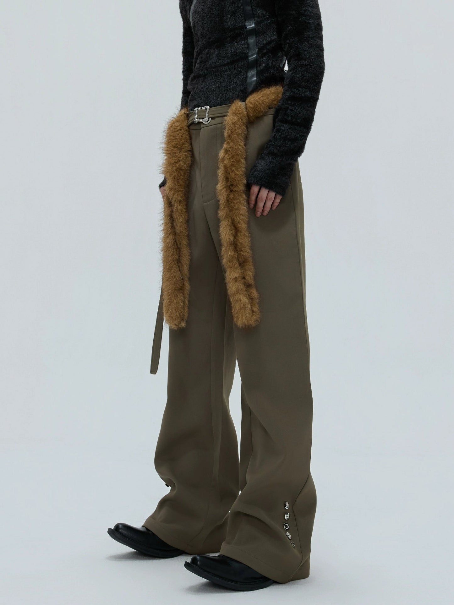 【25s Nov.】Furry Ribbon Metal Button Trousers