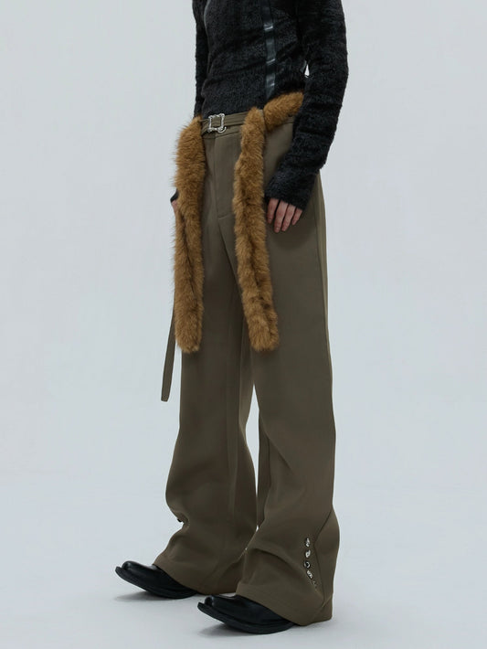 【25s Nov.】Furry Ribbon Metal Button Trousers