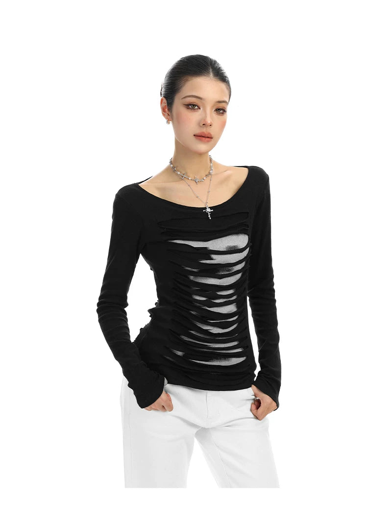 【26s Feb.】Cut-Out Open-Back Long-Sleeve Slim Fit Top