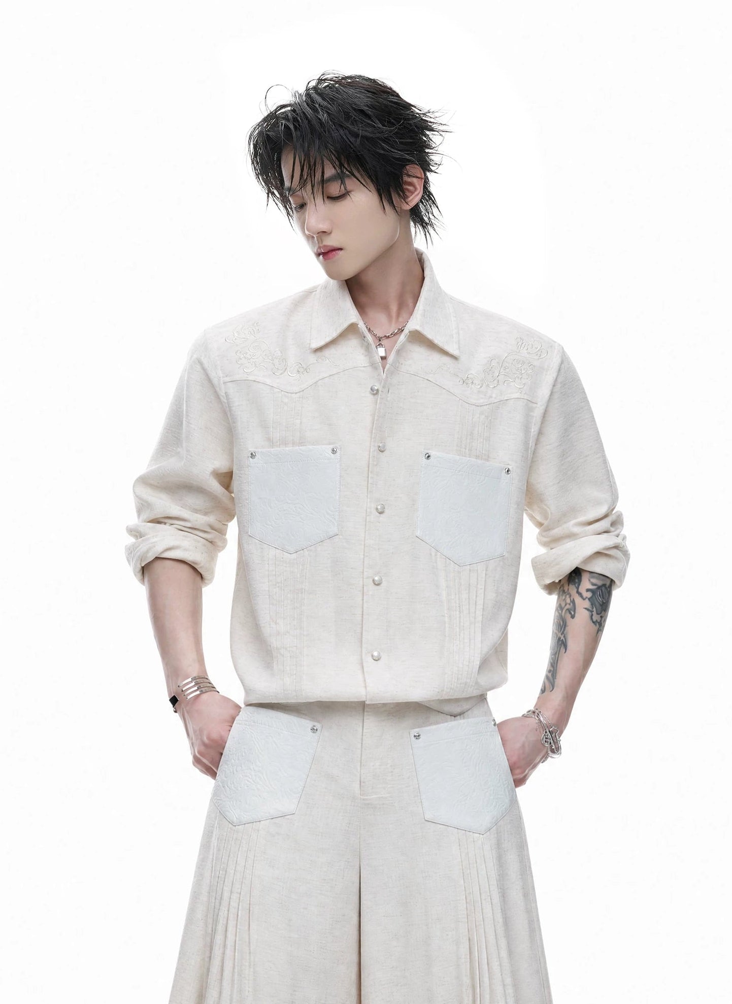 Embroidered Pleated Relaxed Shirt / Pants