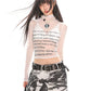 【25s Jul.】See-through Mesh Letter Print Long Sleeve Top