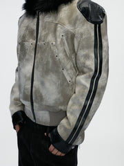 Vintage Snake-Panel Hooded Fur Jacket