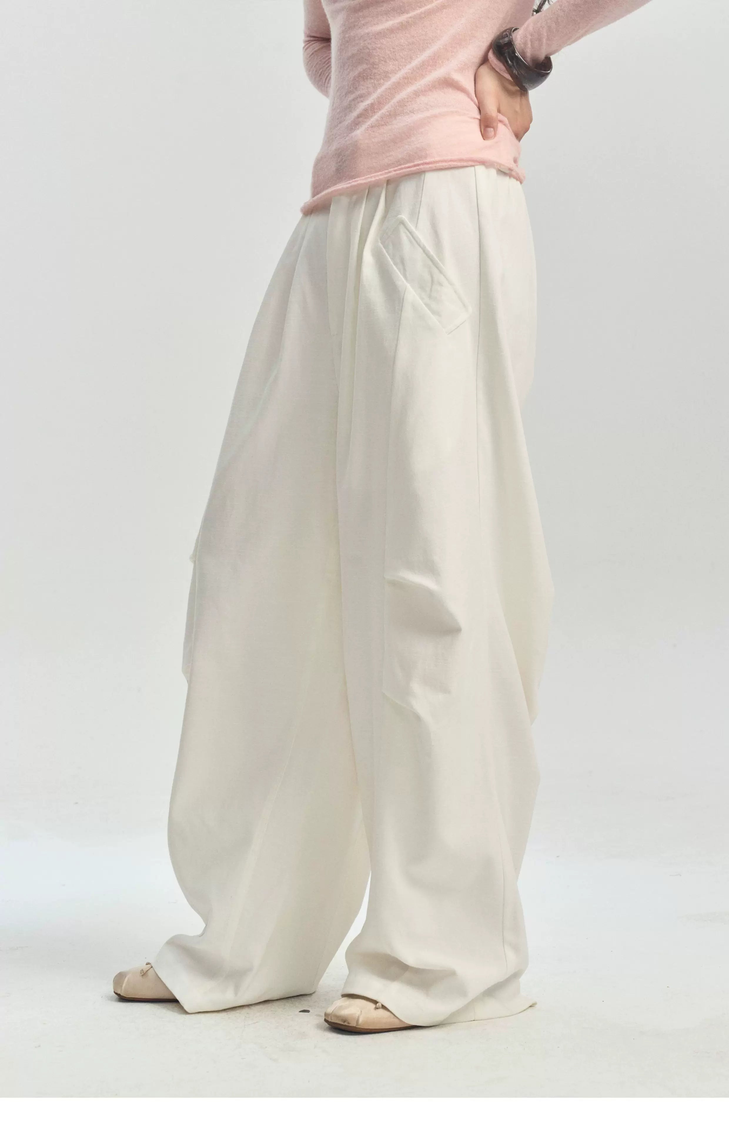 Pleated Wide-Leg Parachute Pants