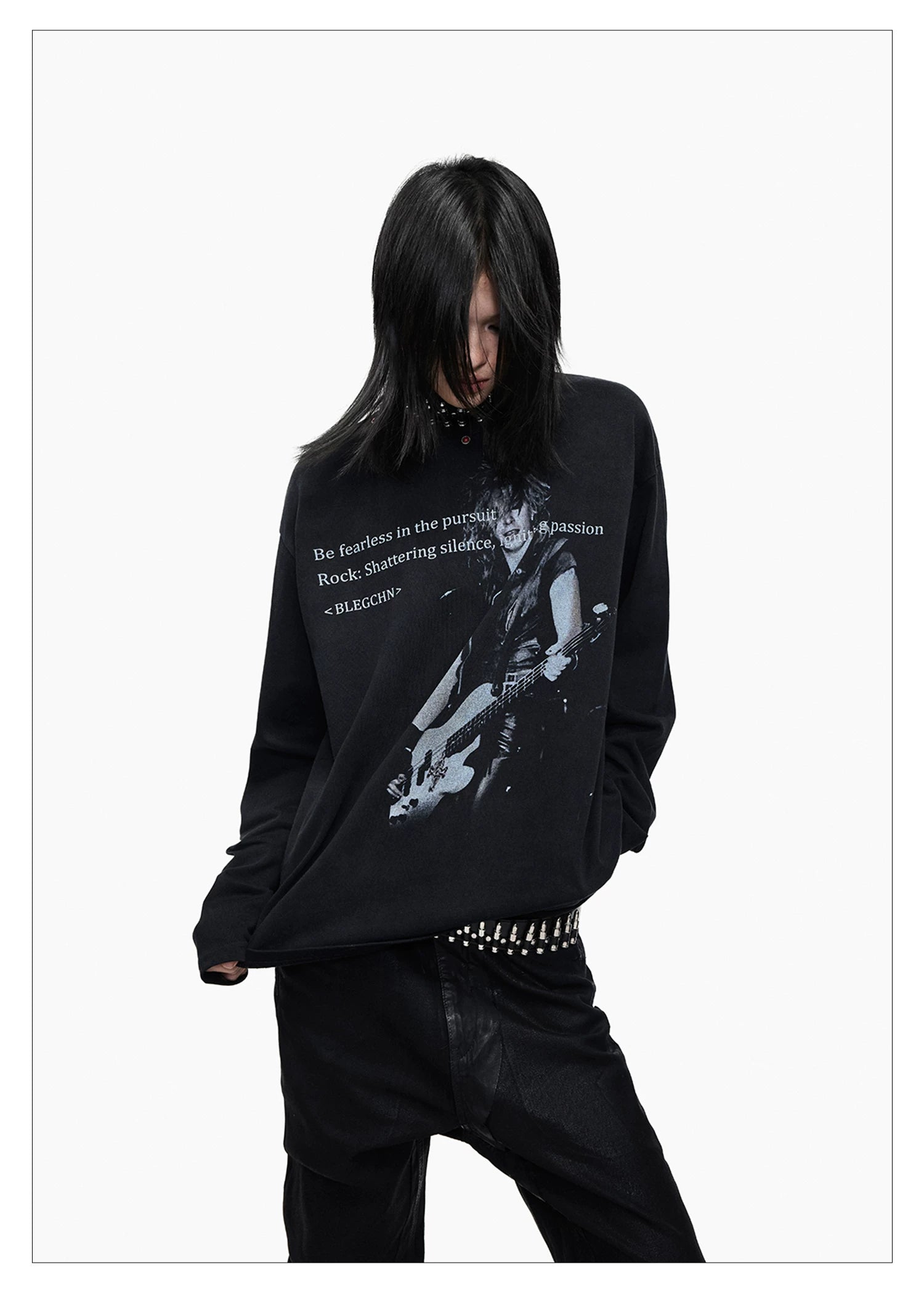 Distressed Punk Guitar Graphic Long Sleeve Tee