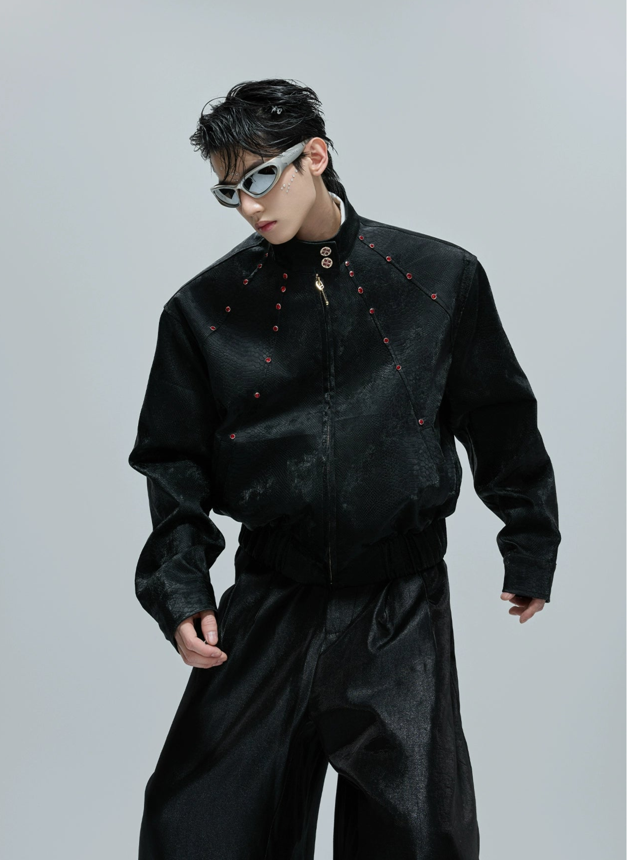 Python Textured Leather Fashion Jacket