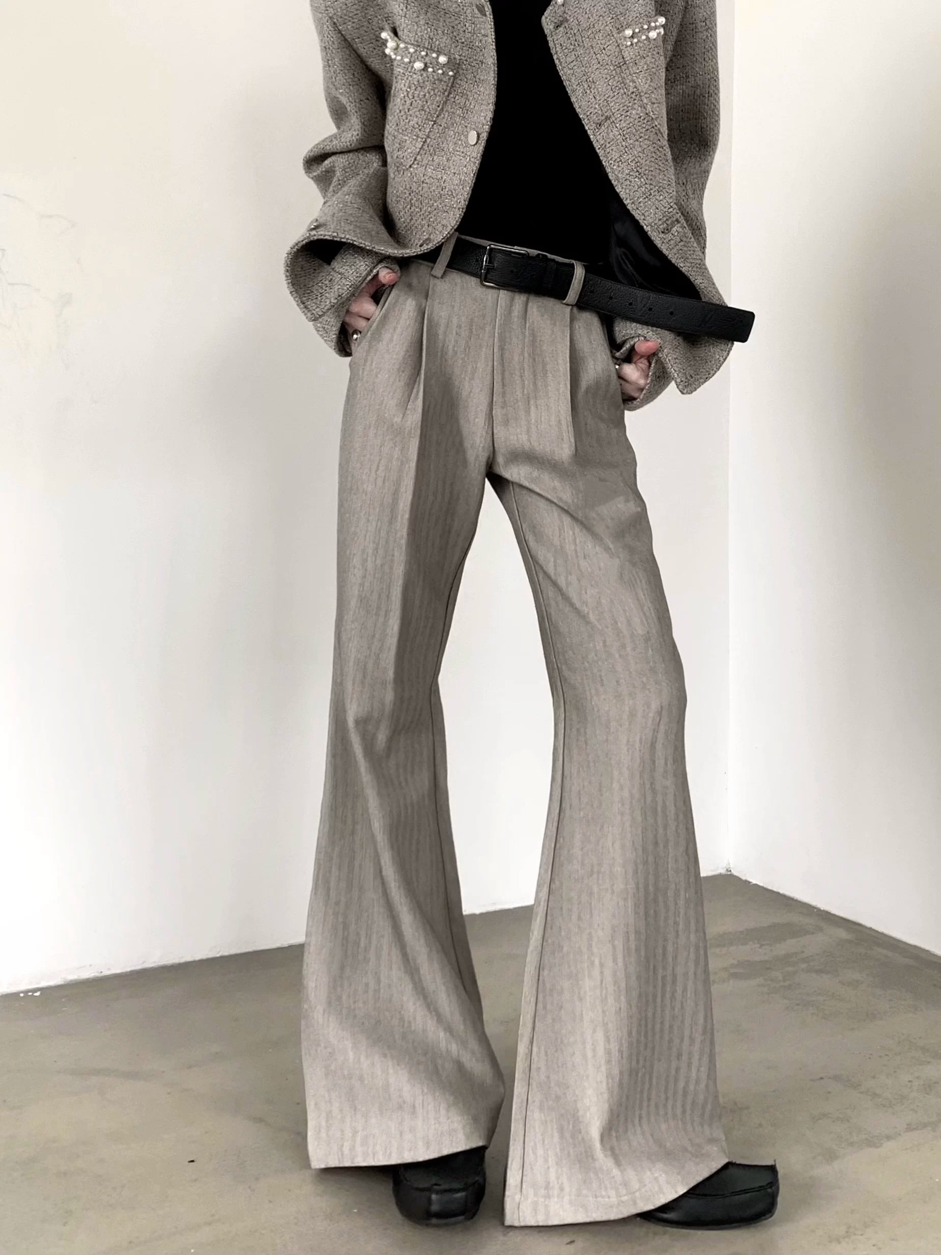 Old Money Pleated Striped Flared Trousers