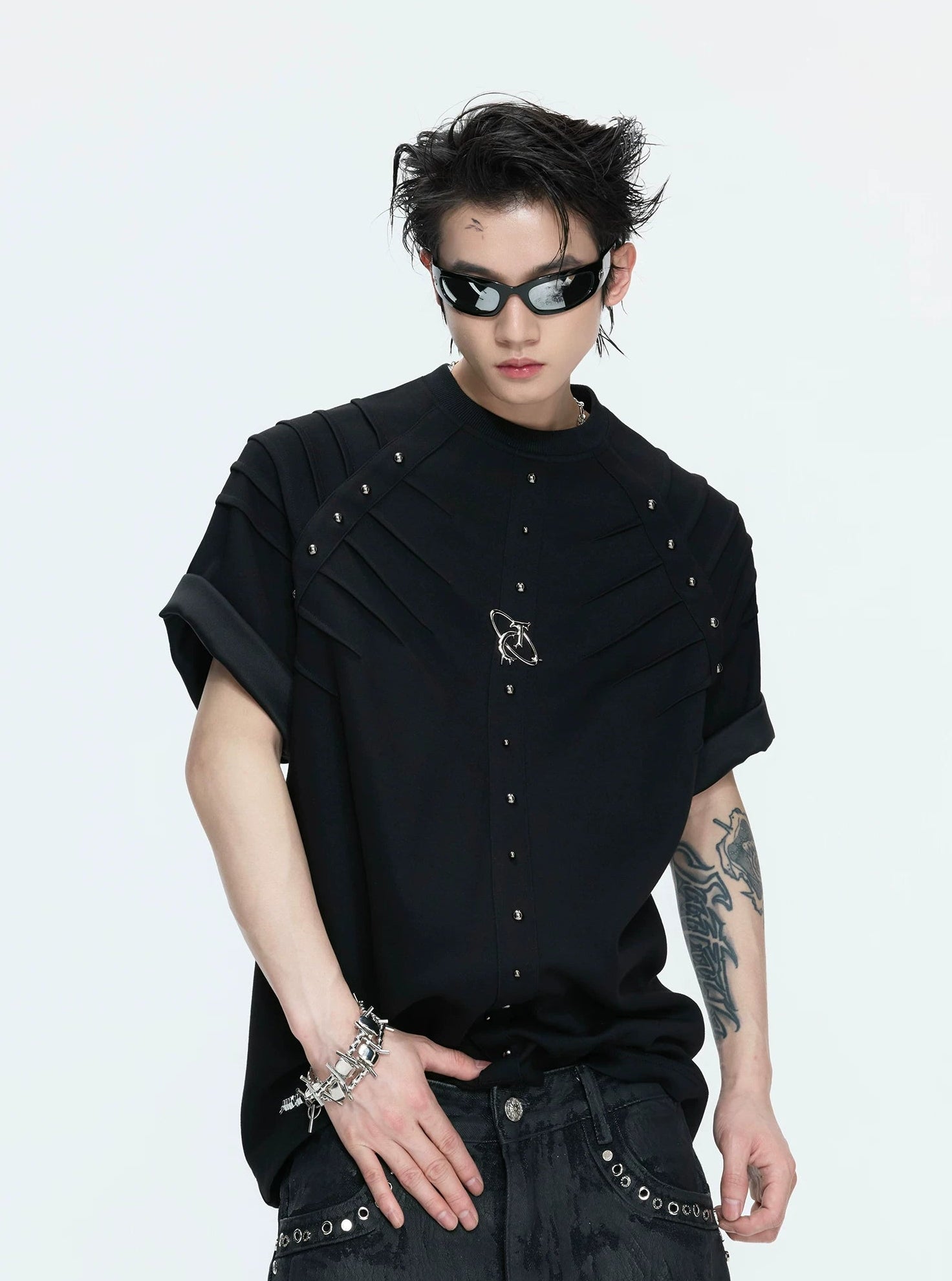 【26s Apr.】Studded Pleated Spine Structure Tee