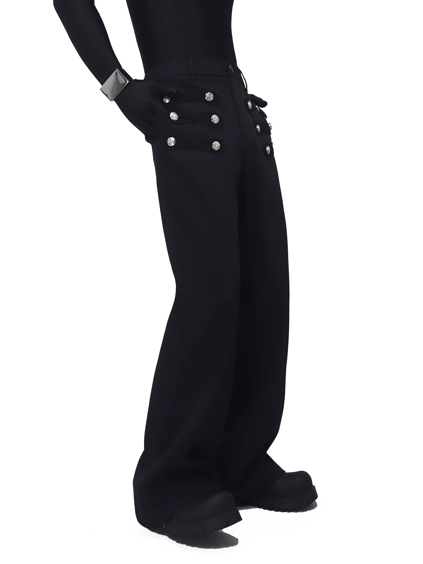 Braided Detail Flared Trousers