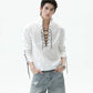 【25s Sep.】Deep V-neck Solid Color Tie-string Shirt