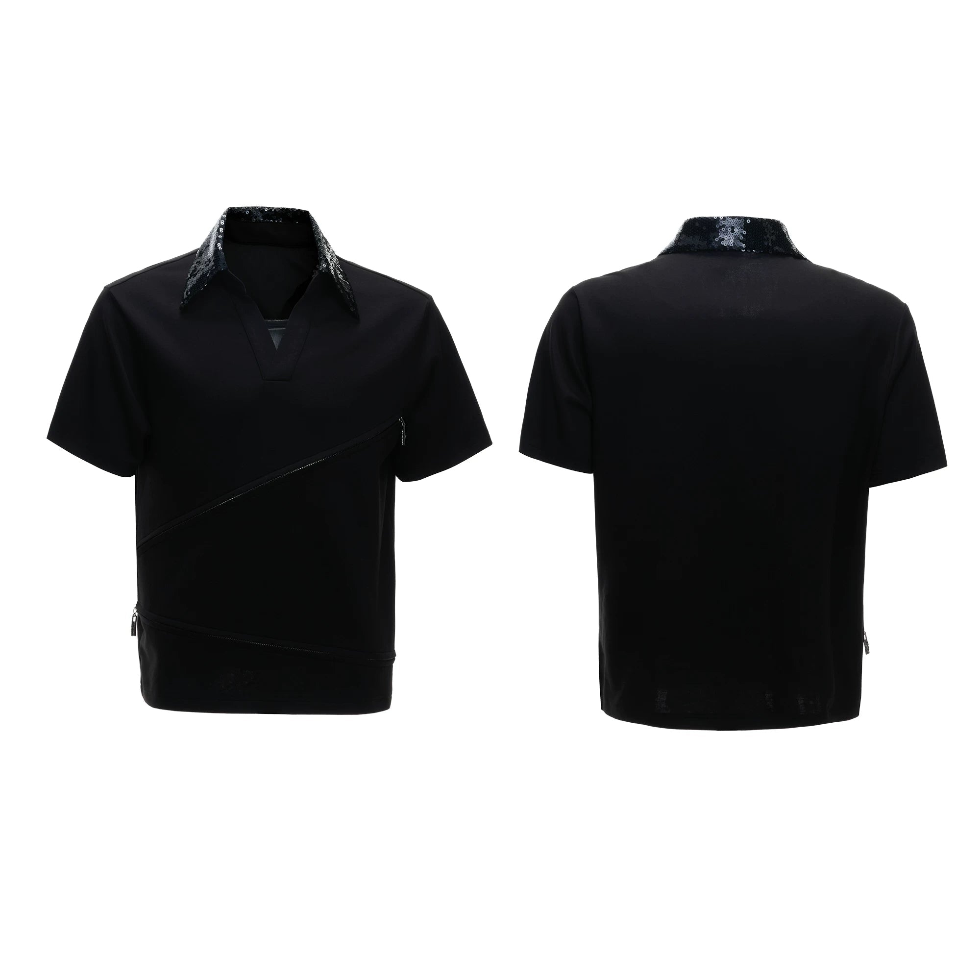 Asymmetric Zip Sequin Polo Tee