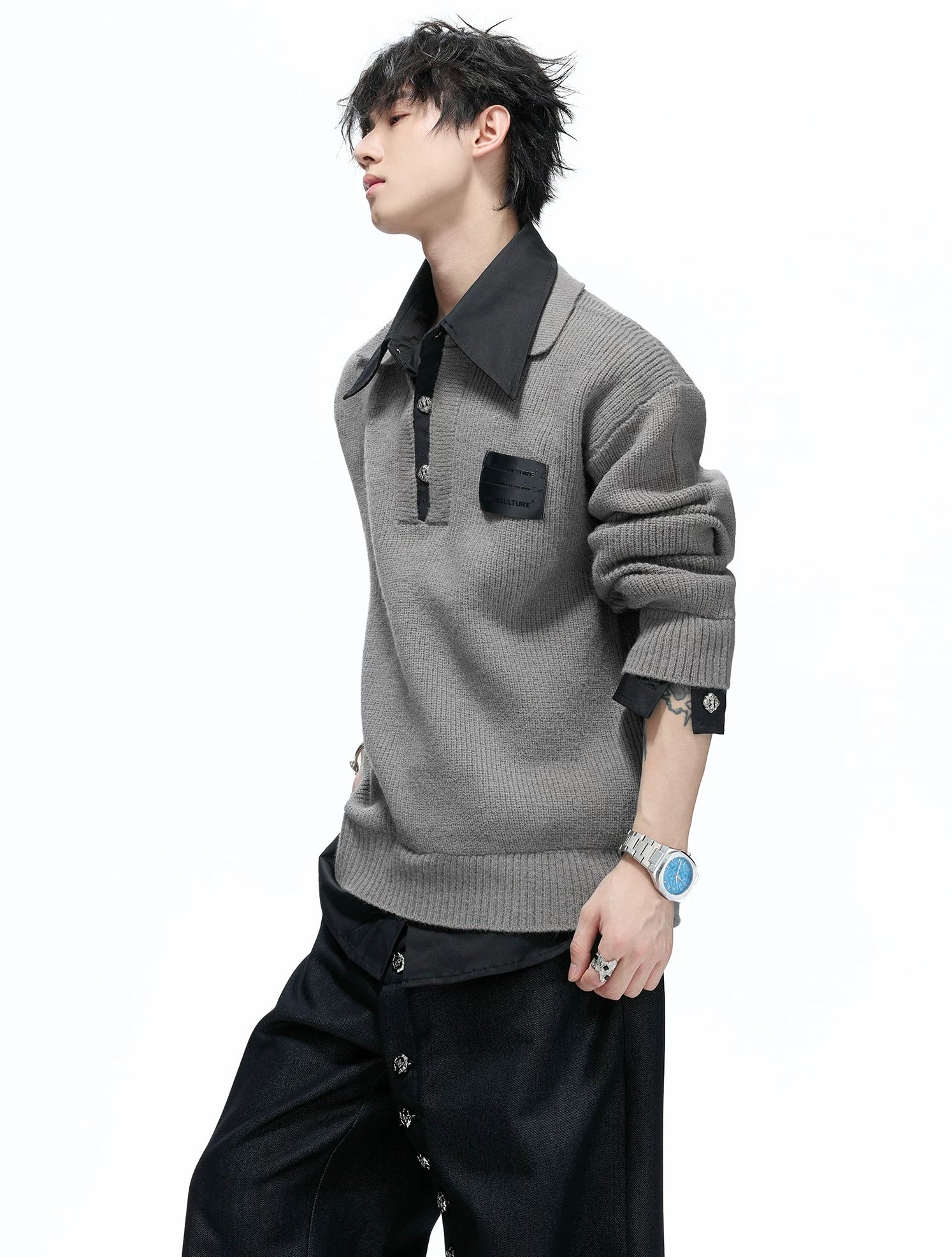 Layered Shirt Knit Sweater