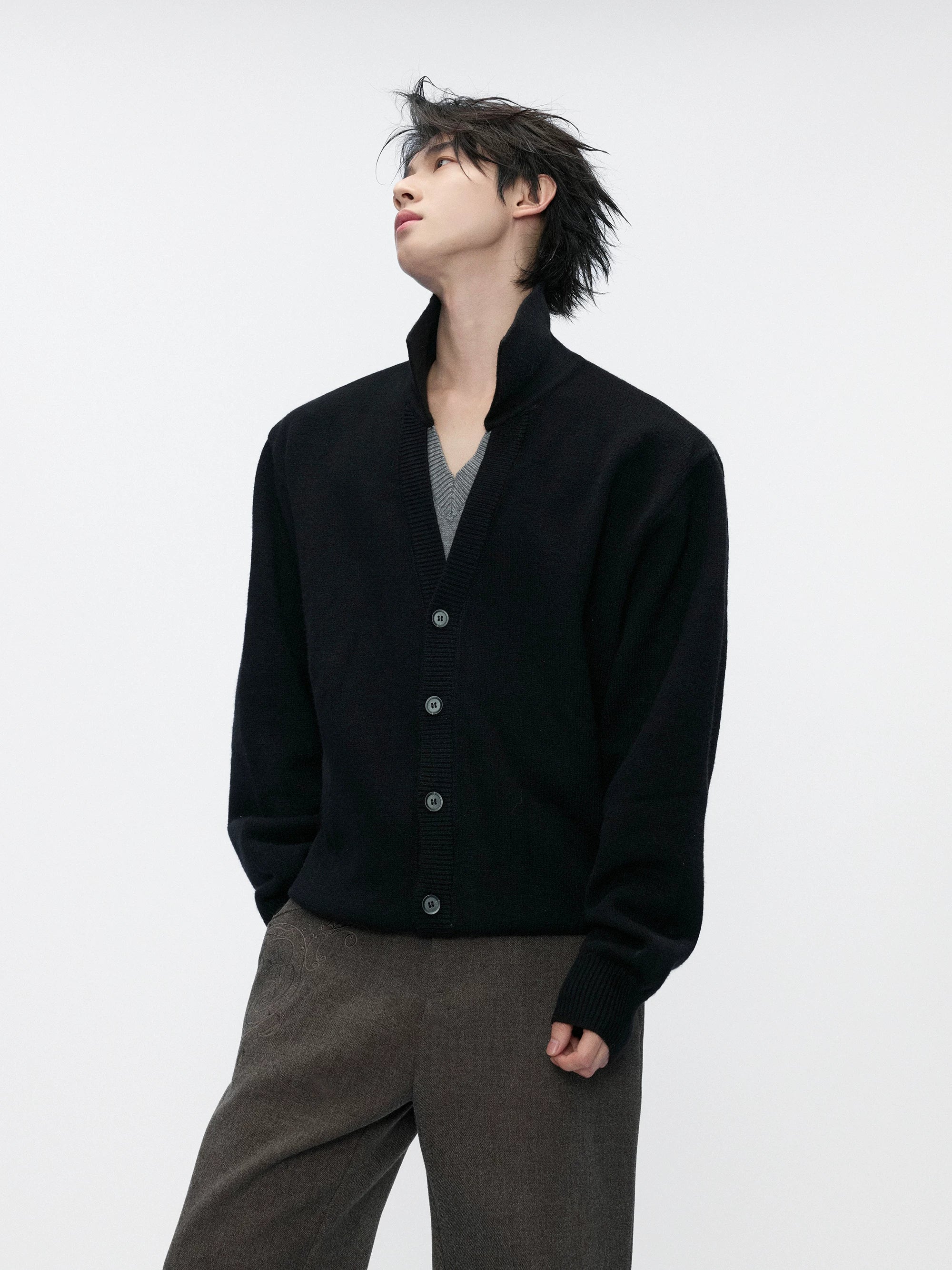 Double V-Neck Contrast Layered Sweater