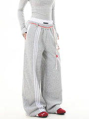 【25s Jul.】Retro Drawstring Sweatpants with Three Stripes