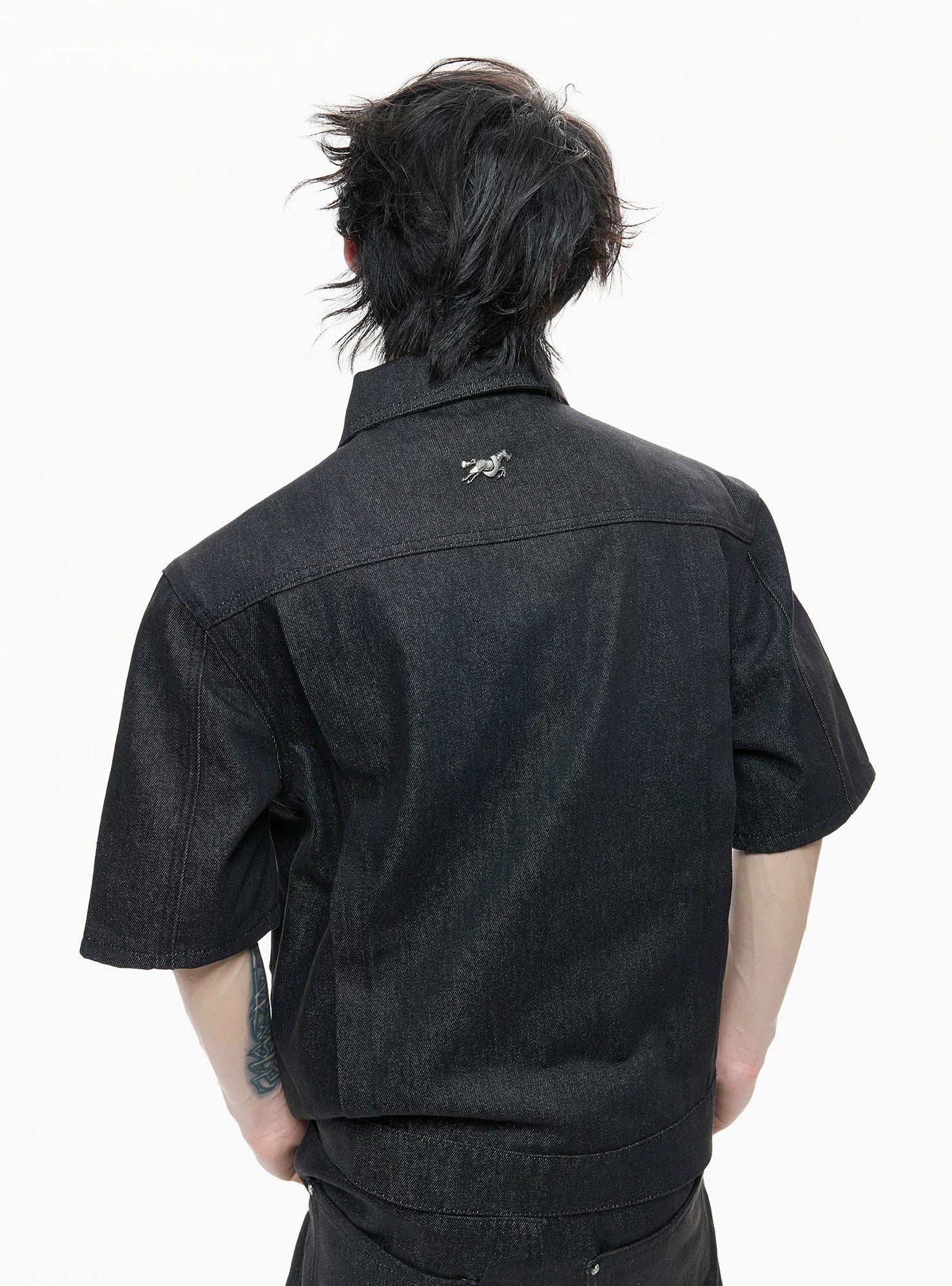 【26s Apr.】Horseshoe-Buckle Ruched Short-Sleeve Denim Jacket / Jeans