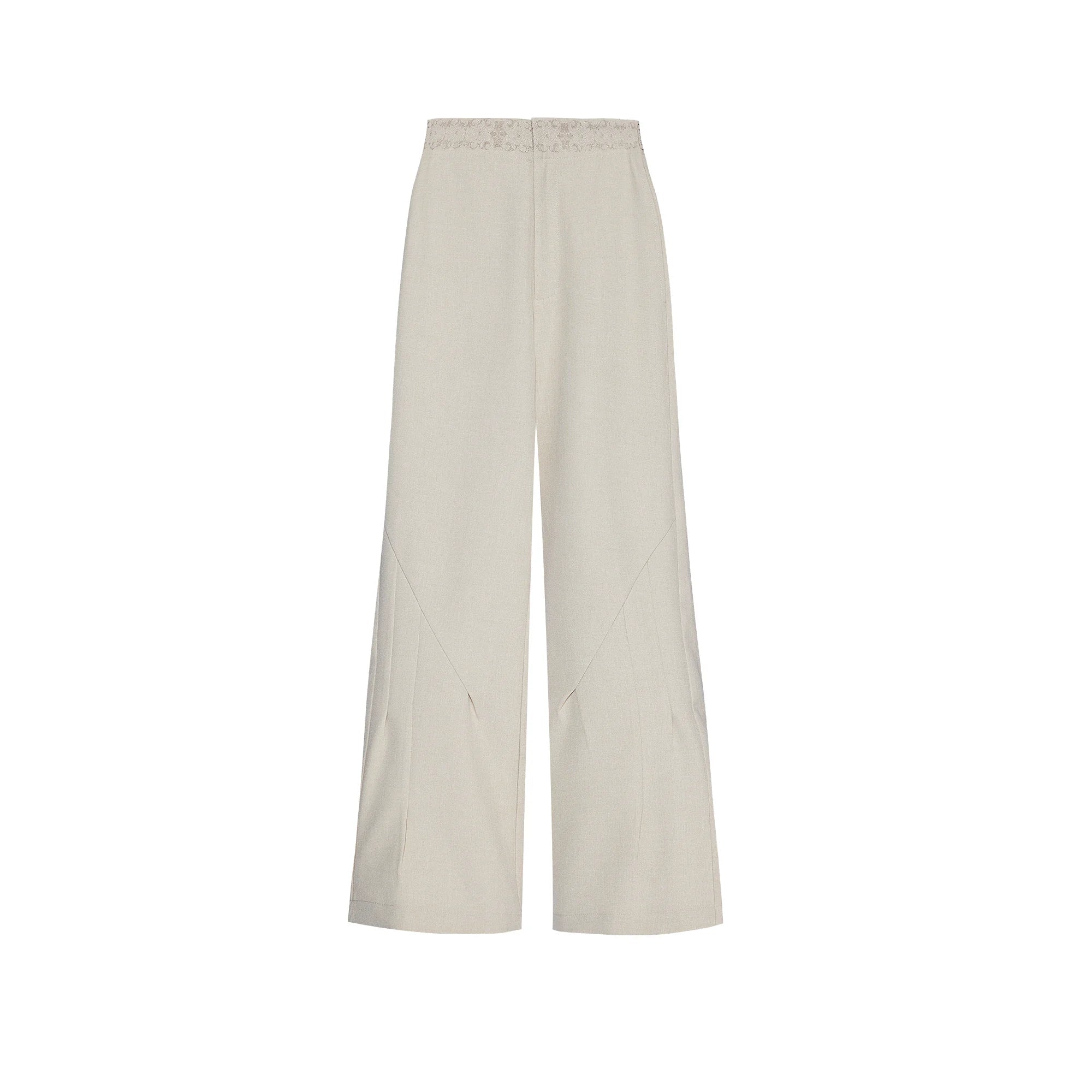 Textured Embroidered Jacquard Visor Flared Dress Pants