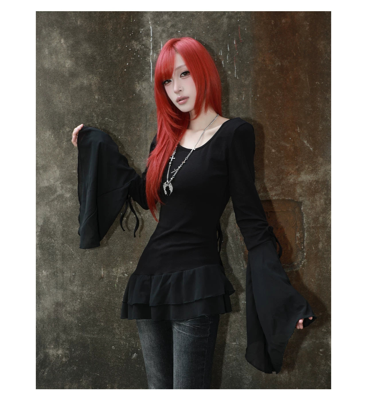 Angel Wing Ruched Long Sleeve Top