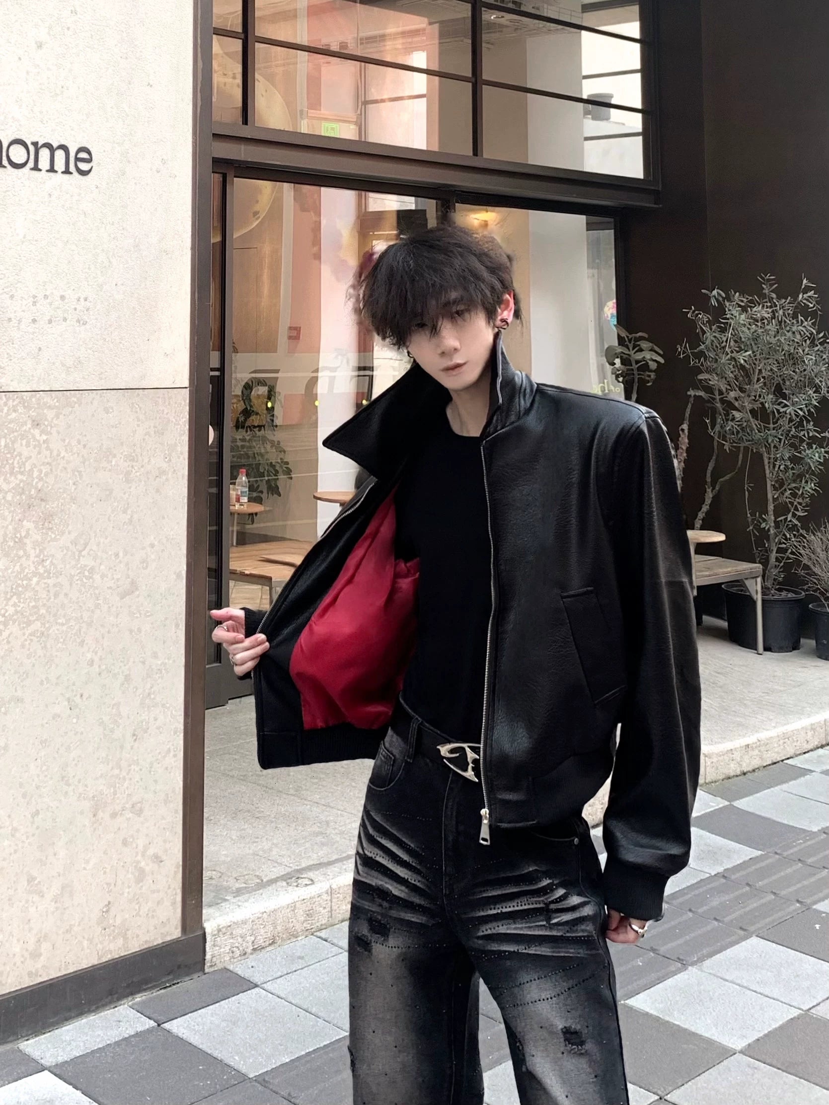 Textured Black Leather Moto Jacket