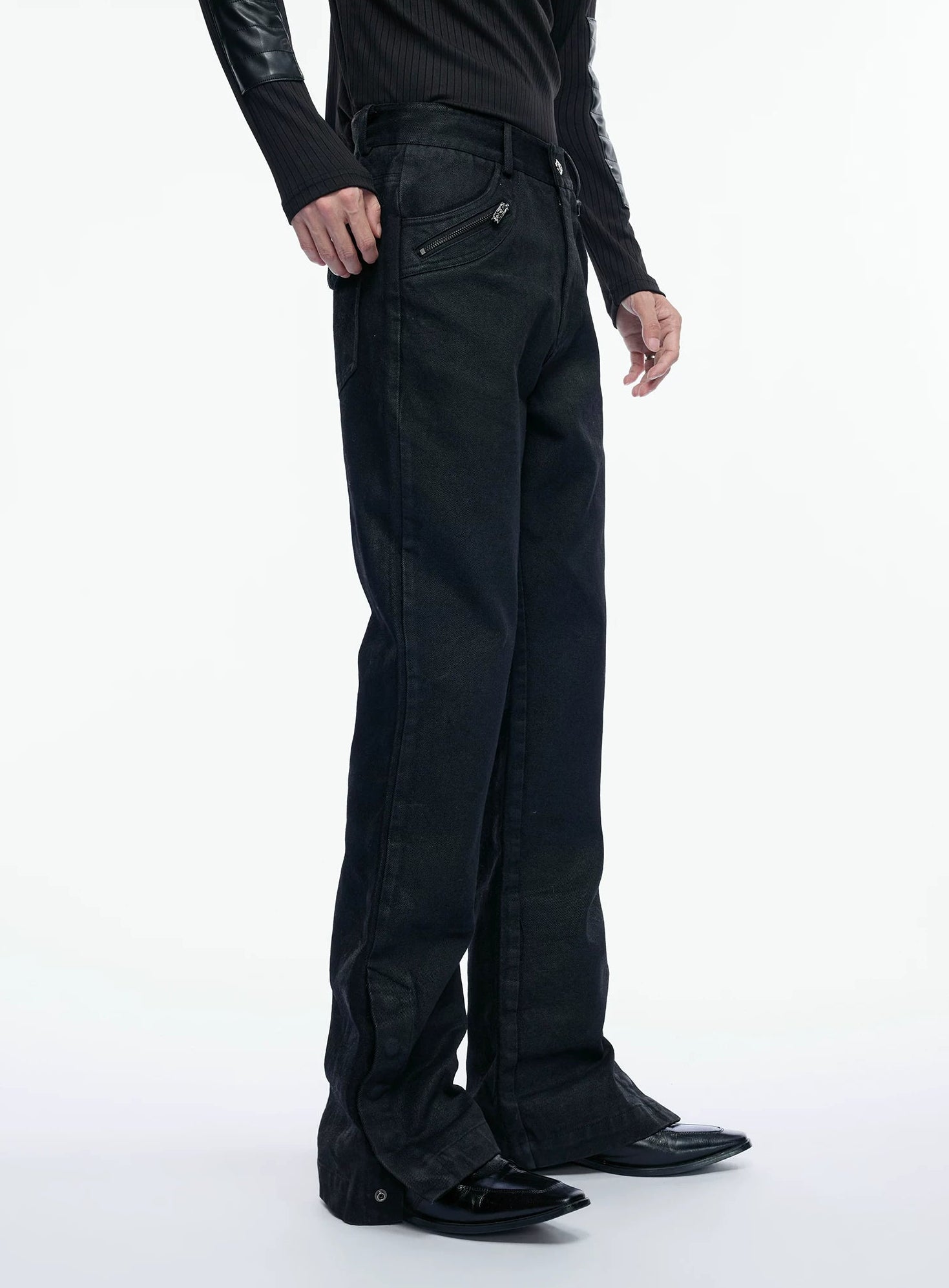 Waxed Black Flared Jeans