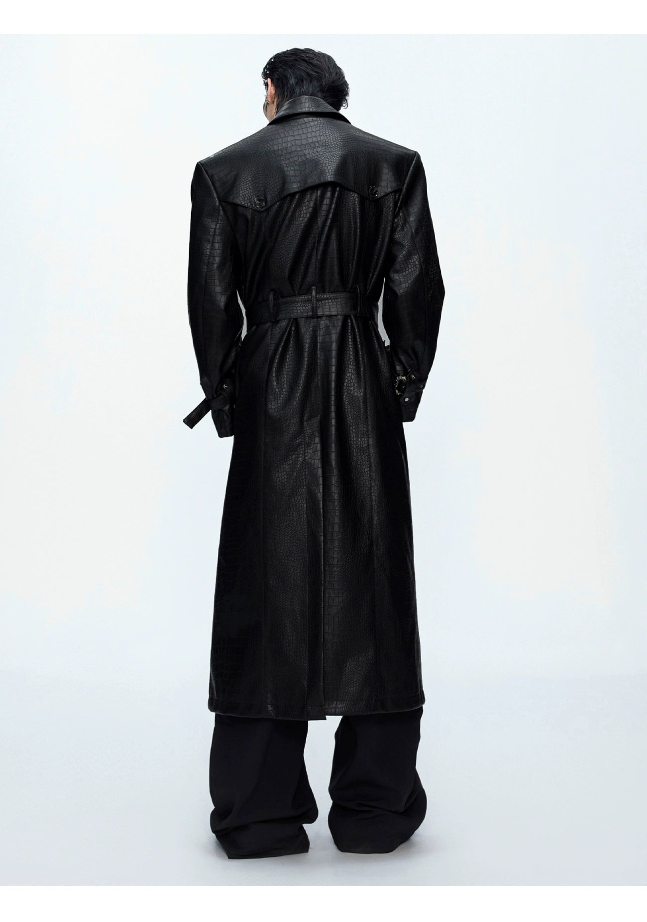 【25s Sep.】Deconstructed Crocodile-effect Metal Buttons Leather Coat