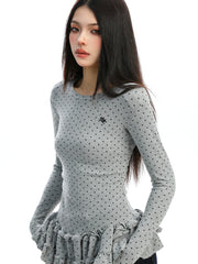【25s Dec.】Polka Dot Ruffled Round Neck Base Layer