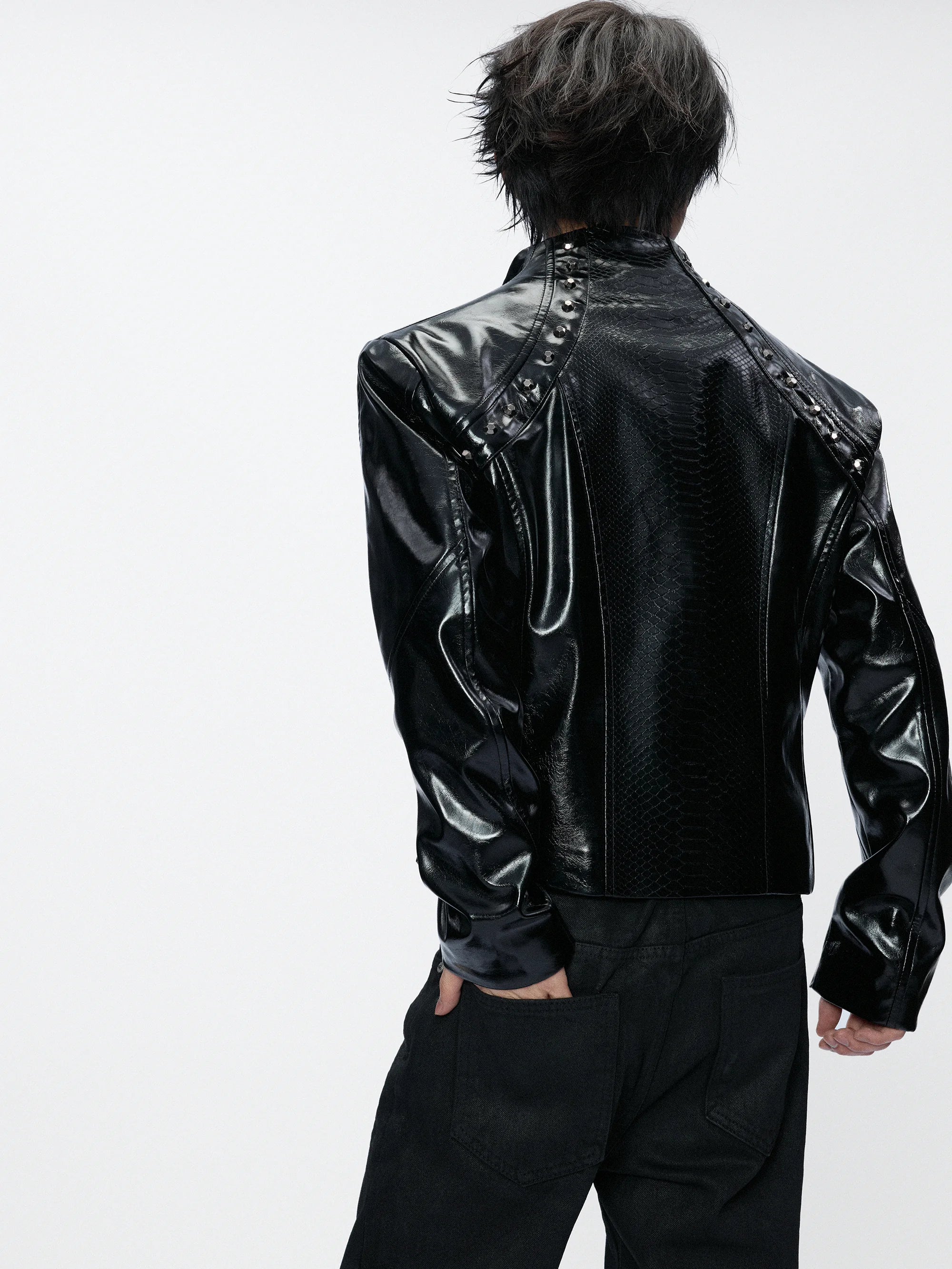Glossy Crocodile Slim Moto Jacket