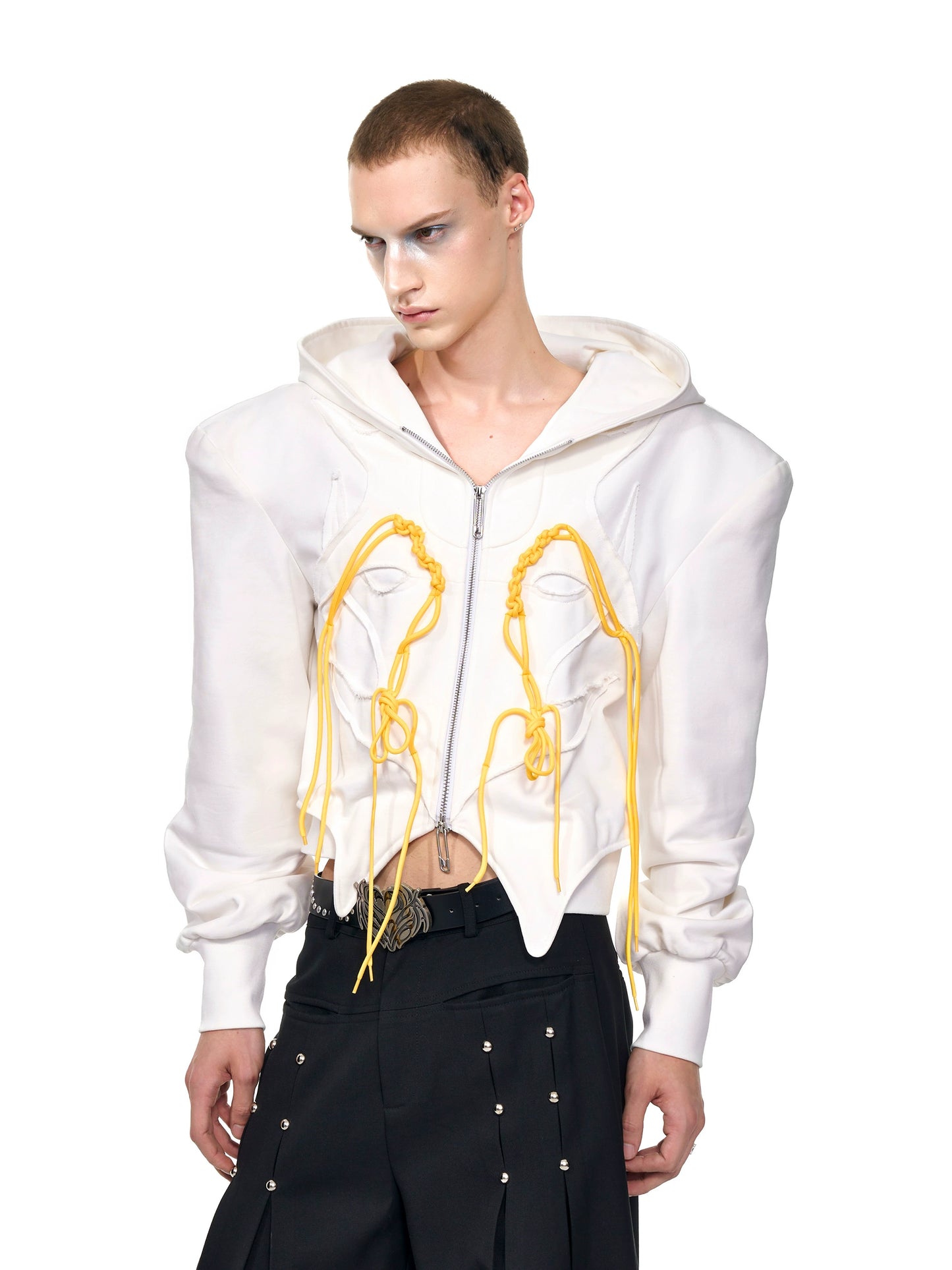 【25s Sep.】Irregular Cropped Zip-Up Hoodie with Shoulder Pads