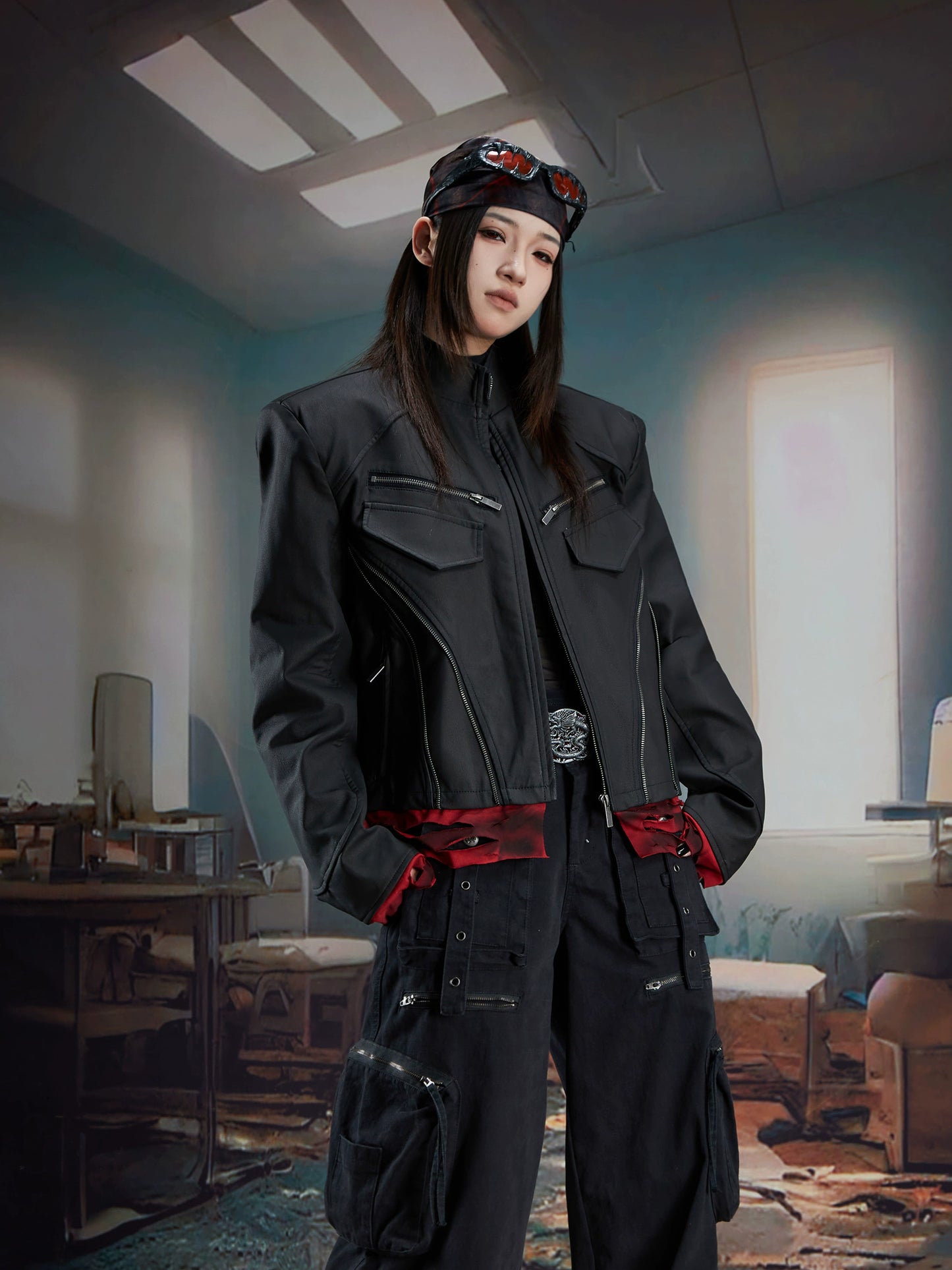 【25s Oct.】Dark Deconstructed Patchwork Leather Jacket