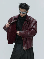 【25s Nov.】Ostrich Leather Aircraft Button Plush Leather Jacket