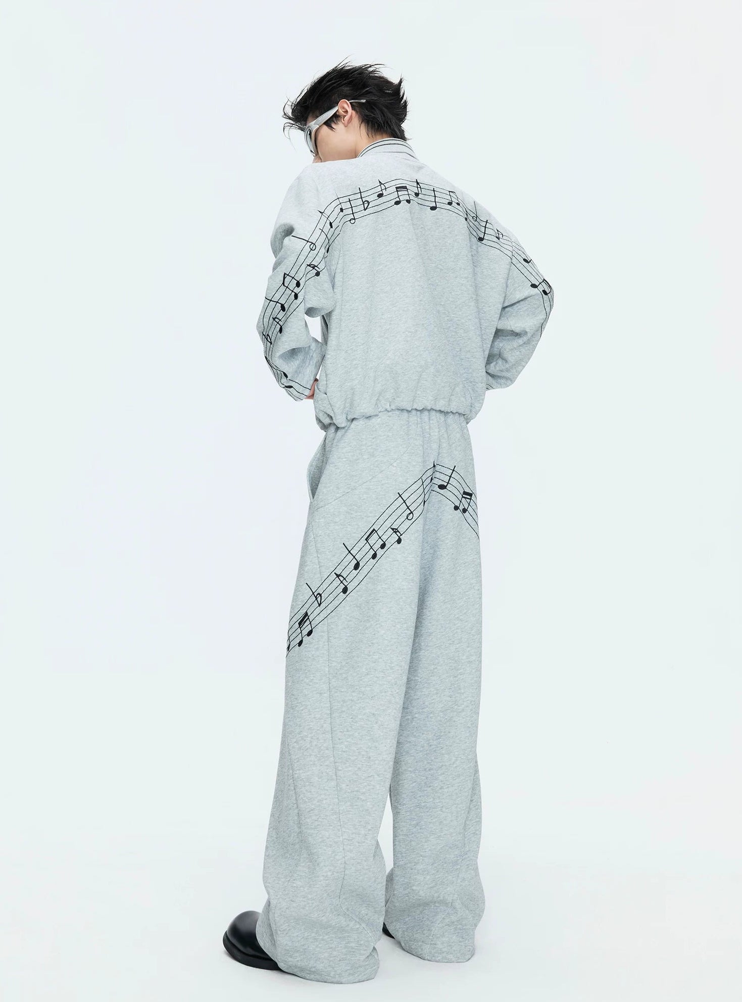 【26s May】Embroidered Music Note Structured Hoodie Set