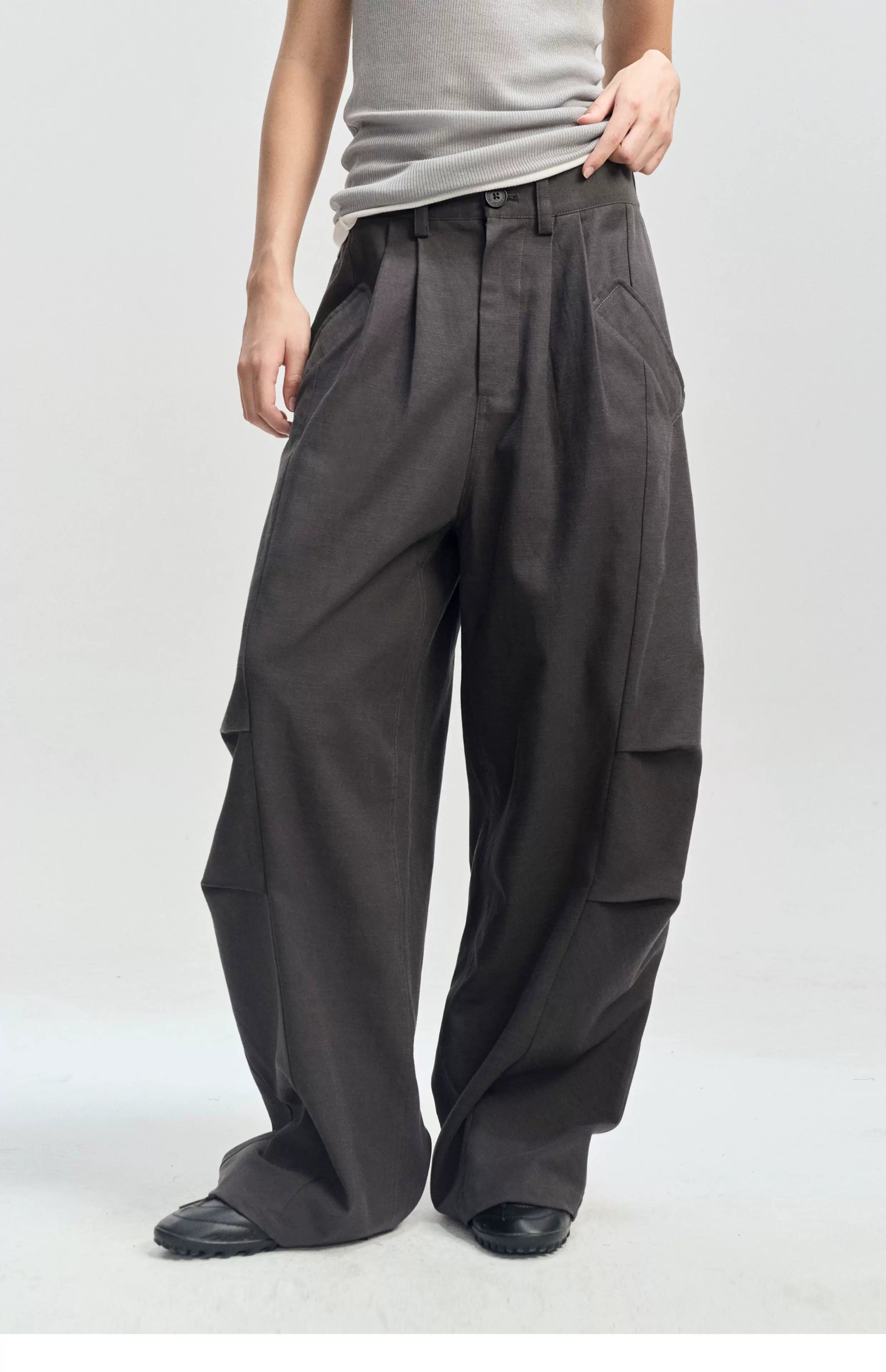 Pleated Wide-Leg Parachute Pants