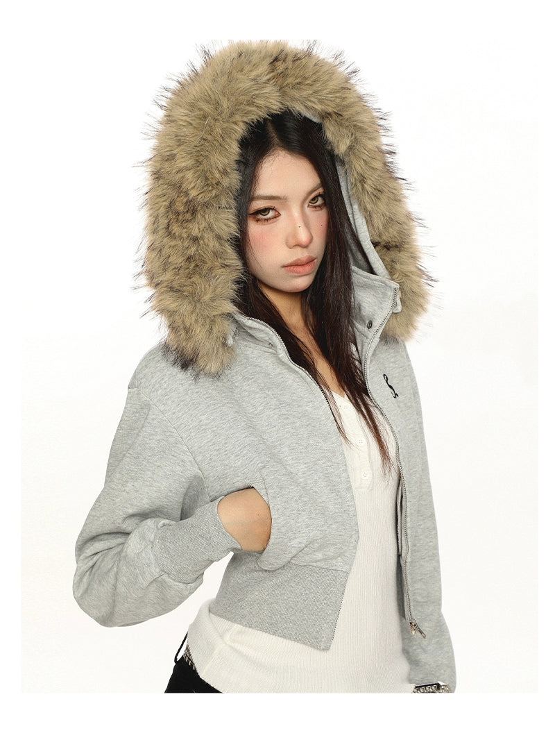 【25s Nov.】Detachable Fur Collar Hooded Short Jacket
