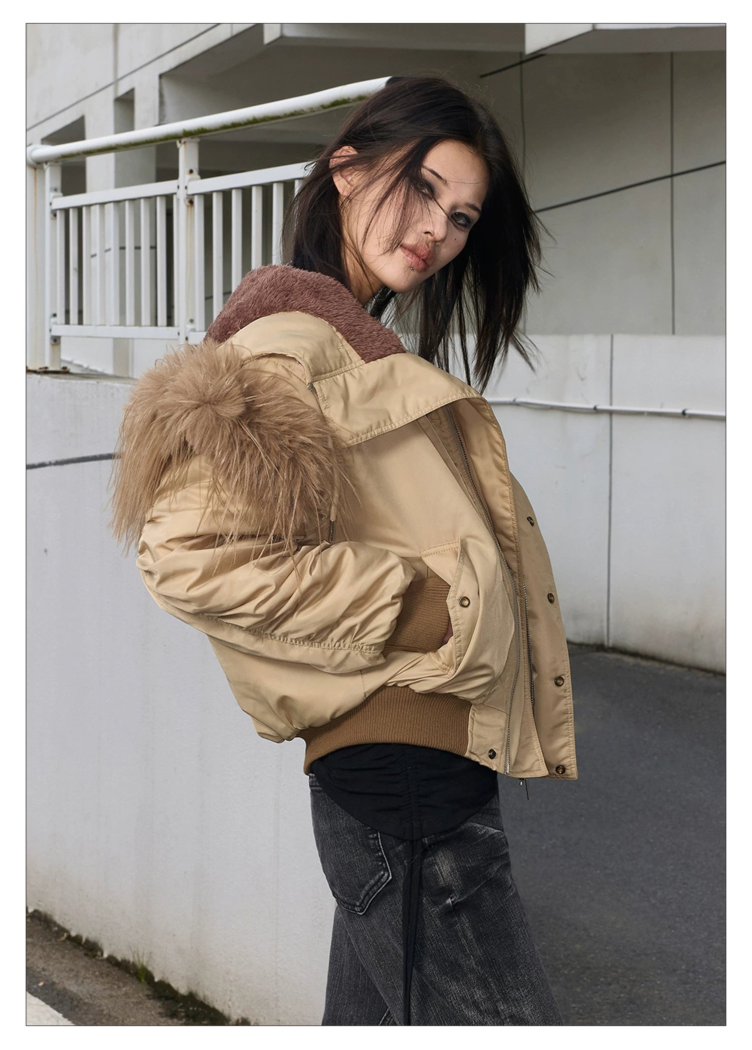 Shibuya MA-1 Fur Collar Bomber Jacket