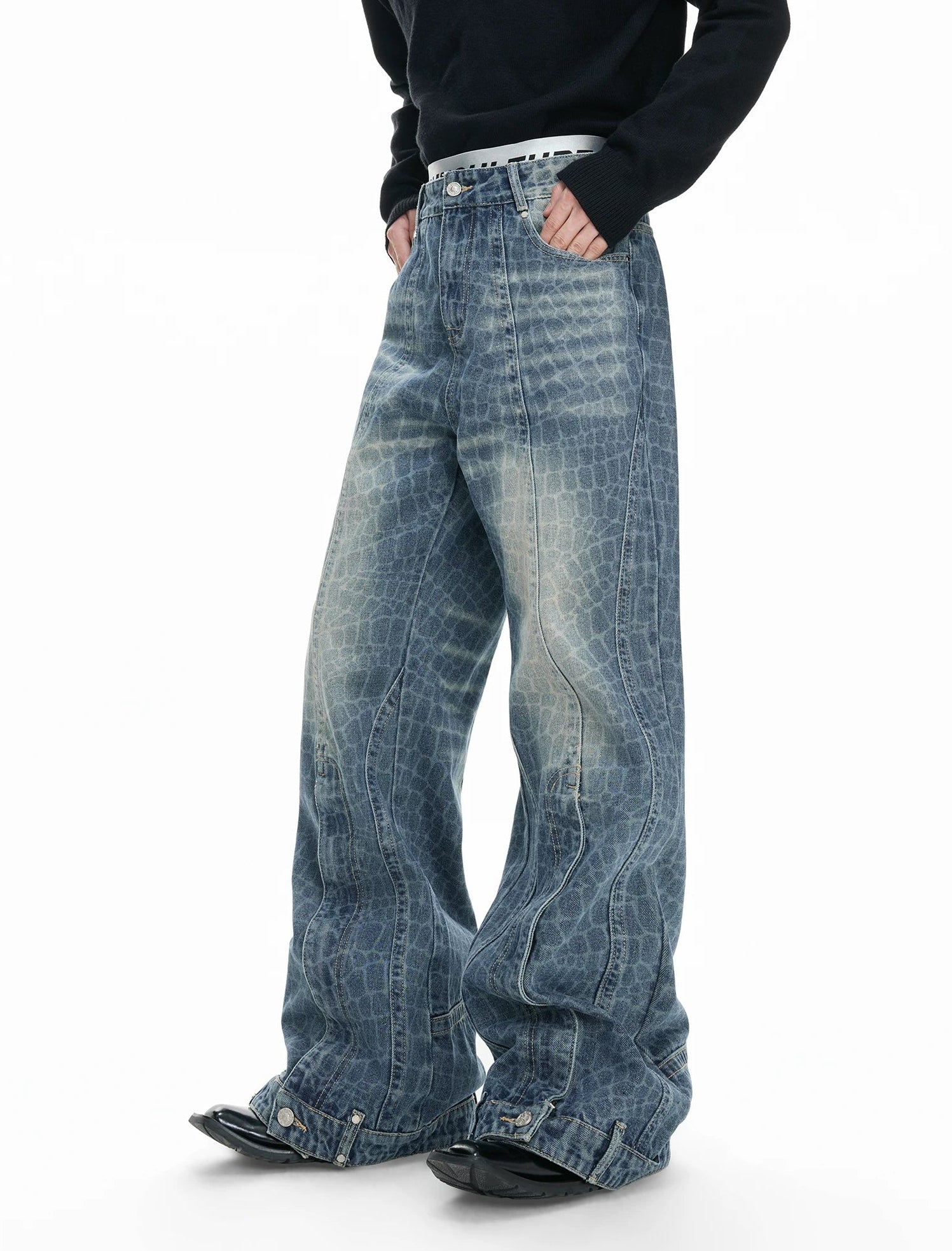 【26s Feb.】Vintage Cracked Texture Washed Straight-Leg Denim Pants