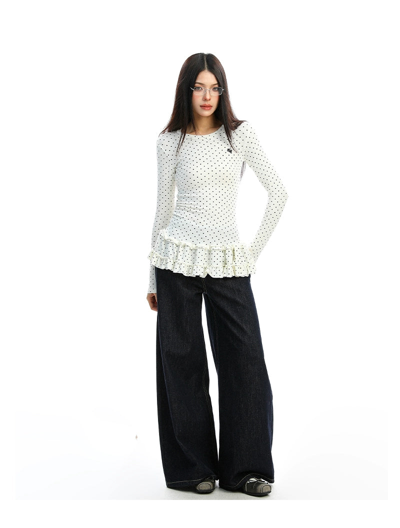 【25s Dec.】Polka Dot Ruffled Round Neck Base Layer