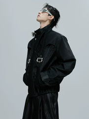 【25s Nov.】Crocodile-print Scale Cropped Leather Jacket